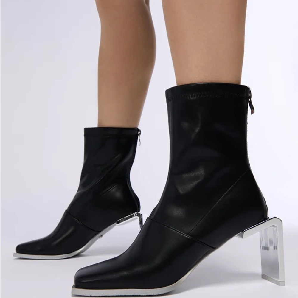 Chic Black Ankle Boots with silver heel